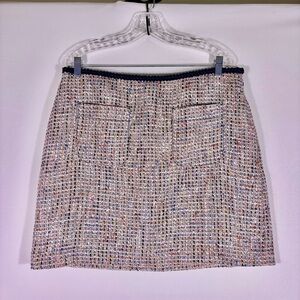 NWT LOFT Multicolored Tweed Mini Skirt with Navy Waist Trim Size 14